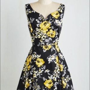 Black and yellow floral Dashing Darling pinup dress